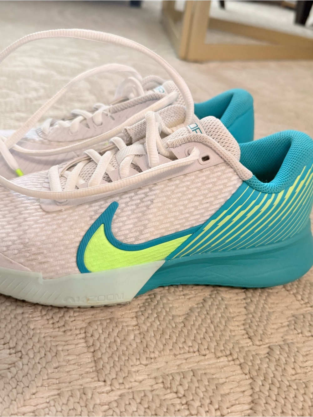 Nike White Sneakers with Neon Green Interior and Black Swoosh #Tennis - Picture 2 of 6